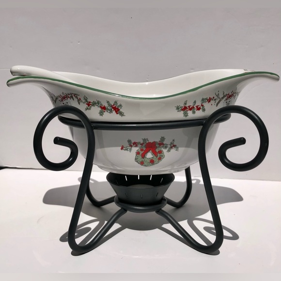 PFALZGRAFF HOLIDAY GRAVY SERVER W/LADLE & METAL STAND CHRISTMAS FINISH GLOSSY 45 - Picture 5 of 9